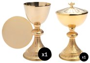Golden Plated Chalice (H 18.5 cm), Ciborium (H 21.5 cm) & Paten