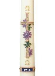 30" x 2" Paschal Candle with Passiflora Flowers Gold/Purple Design Wax Relief