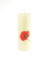 Exclusive Km Candle With Poppy Design (New) 8" X2 6/8" (2907)