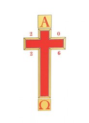 2026 Paschal Transfer: Alpha & Omega with Red Cross/Gold Edging with date - Single