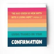 Confirmation card with bible verse. 1 Peter 1 verse 3