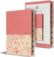 KJV Holy Bible, Large Print Handy Size format, 2 Piece Pink Floral Leathersoft with Ribbon Marker, Red Letter, Thumb Index