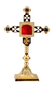 Gold Plated Reliquary with Stones H 25 cm