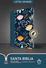 Santa Biblia RVR60, Edición zíper con referencias, letra grande (SentiPiel, Azul/Floral, Índice, Letra Roja)