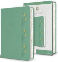 KJV Holy Bible, Large Print Medium Format, Green with Birds Faux Leather W/ Ribbon Marker, Red Letter
