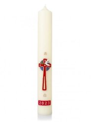 36" x 3" Paschal Candle with 2026 Red Cross & White Dove Wax Relief - Single