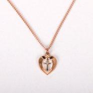 18" Rose Gold Heart With Sterling Silver Cross Necklace
