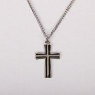 18" Sterling Silver Cross Necklace with Black Inlay