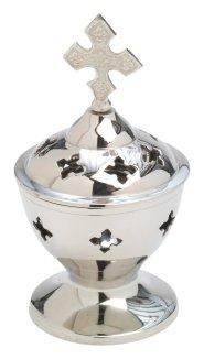 Nickel Plated Incense Bowl with Cross H 13 cm