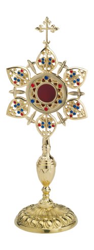 Gold Plated Reliquary with Stones H 39 cm