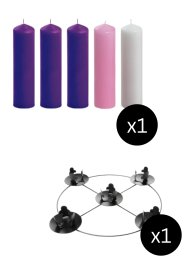 Advent Candle Set (8" x 2") & 14" Advent Frame - purple, pink & white
