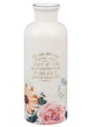 God Has Not Given Us a Spirit of Fear Teal Floral Ceramic Table Vase - Timothy 1:7