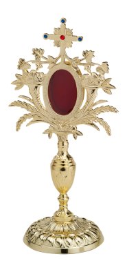 Gold Plated Reliquary with Stones H 33 cm
