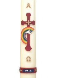 30" x 2" Paschal Candle with Rainbow & Rays Design Wax Relief