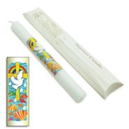 9" Watercolour Baptismal Candle - Dove Over Cross