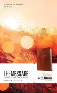 The Message Deluxe Gift Bible (Leather-Look, Dark Brown Gold Cross)