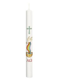 9" Watercolour Baptismal Candle - Cross, Dove & Rainbow Over Font