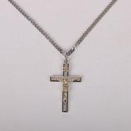 24" Silver Cross with Gold Christ Crucifix Necklace with Inscription