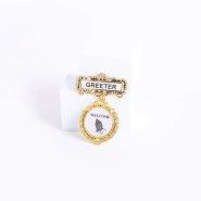 Badge Fancy Round Greeter Ethnic Praying Hands Pin