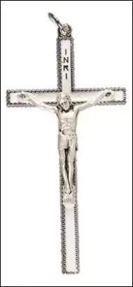 Metal/White Enamel Crucifix 3 1/2  inch