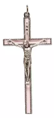 Metal/Pink Enamel Crucifix 3 1/2  inch