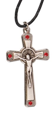 Metal Crucifix with Ruby Swarovski Crystal