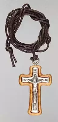 Small Olive Wood Crucifix 1 1/4 inch  with 32 inch Cord