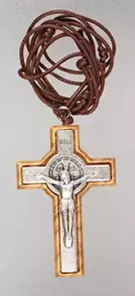 Small Olive Wood St. Benedict Crucifix 2 inch with 28 inch