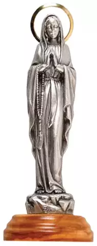 Metal Statue/Lourdes/Olive Wood Base