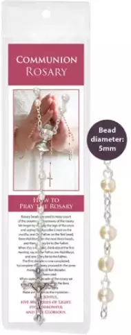 Communion Glass Rosary/Pearl/Carded