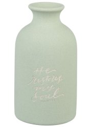He Restores My Soul Green Garden Ceramic Table Vase - Psalm 23:3