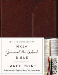 NKJV, Journal the Word Bible, Large Print, Premium Leather, Brown, Red Letter