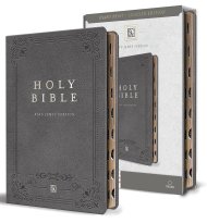 KJV Holy Bible, Giant Print Thinline Large Format, Gray Premium Imitation Leather with Ribbon Marker, Red Letter, and Thumb Index