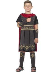 Roman Soldier Costume, Black with Tunic, Attached Cape, Arm & Leg Cuffs Medium (Age 7-9)