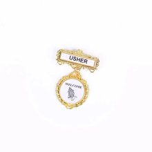 Badge Fancy Round Usher Ethnic Praying Hands Pin