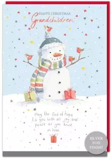 Grandchildren Snowman Christmas Card