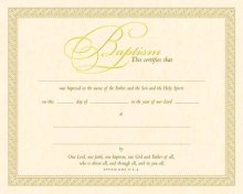 Baptism Certificate (Pk of 6) - Parchment, Gold Foil Embossed