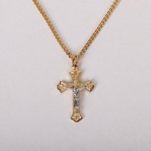 18" Two Toned Gold Over Sterling Crucifix Necklace