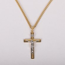 24" Gold Cross with Silver Christ Crucifix Necklace with Inscription