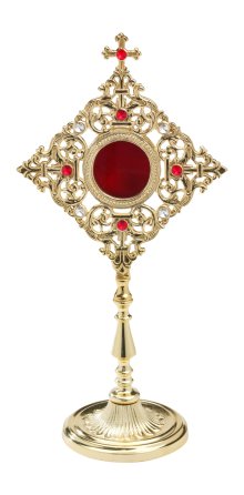 Gold Plated Reliquary with Stones H 32 cm