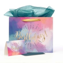 Gift Bag w/ Card LG Landscape Multicolored Happy Birthday