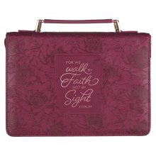 Large Walk By Faith Protective Maroon Floral Faux Leather Bible Cover - 2 Corinthians 5:7