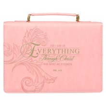 Large Everything Through Christ Pink & Gold Floral Faux Leather Fashion Bible Cover - Phil. 4:13
