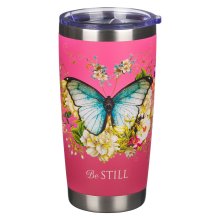 Mug SS Travel Pink Butterfly Be Still
