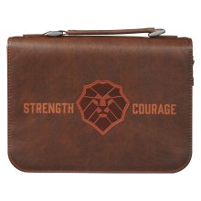 Large Bible Cover Classic Brown Lion Strength & Courage Josh. 1:9