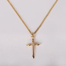 16-18" Gold Plated Brass Chain with Gold Over Sterling Silver Cross Necklace
