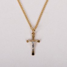 18" Two Toned Gold Over Sterling Crucifix Necklace