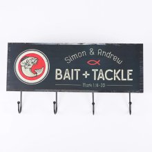 Bait & Tackle Wood Wall Decor with Hooks