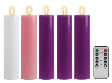 LED - Advent Candle Set - 8 inch x 2 inch Purple, Pink & White