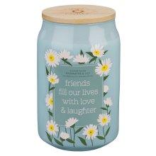 Glass Candle w/ Bamboo Lid Friends Fill Our Lives With Love & Laughter